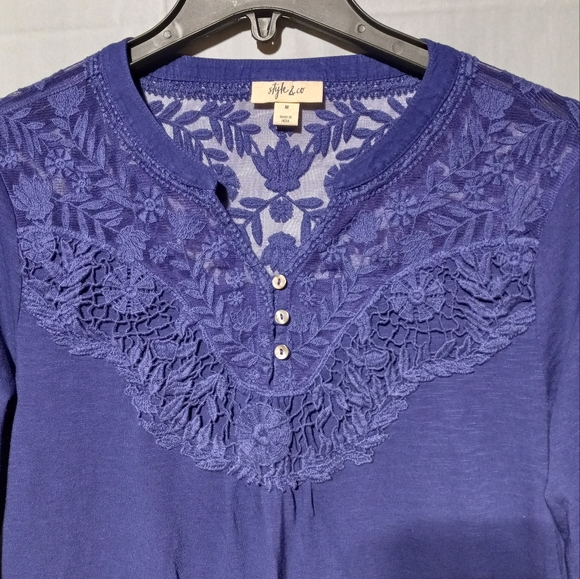 Style & Co EUC Purple Lacy Long Sleeve Soft Top, Women's Size Medium - Picture 3 of 8